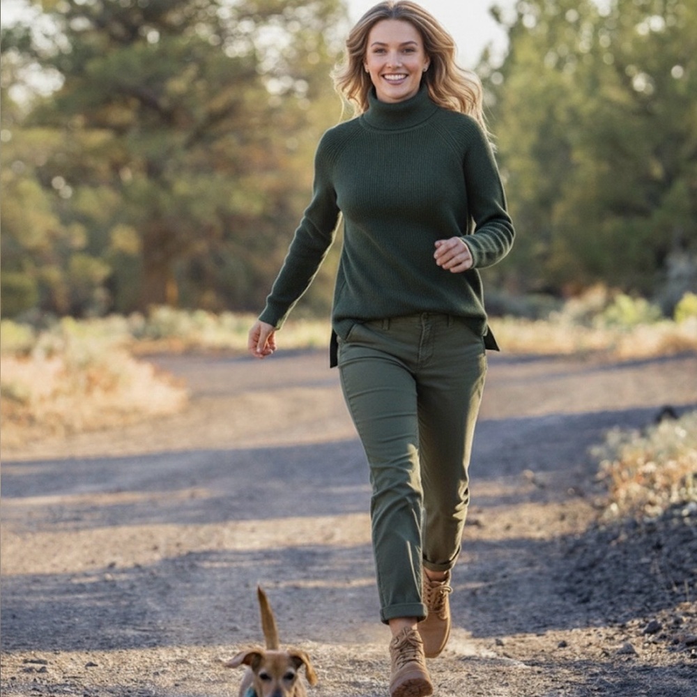 Title Nine Offsite Synergy Turtleneck Sweater Ribbed Wicking Green XS/S